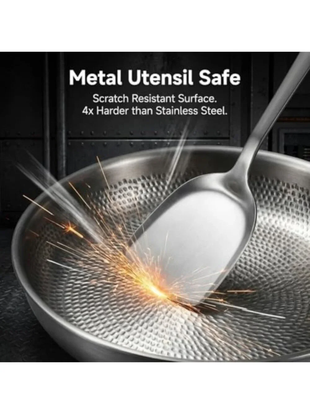 11.8” Non-Stick Titanium Frying Pan with Lid - 3-Ply Hammered Skillet